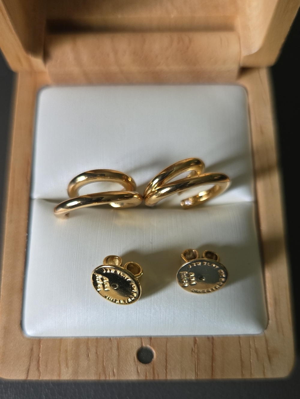 Gold-Tone Twisted Ring and Button Earring Set